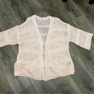 POL Open-Front Light Pink Crochet Cardigan